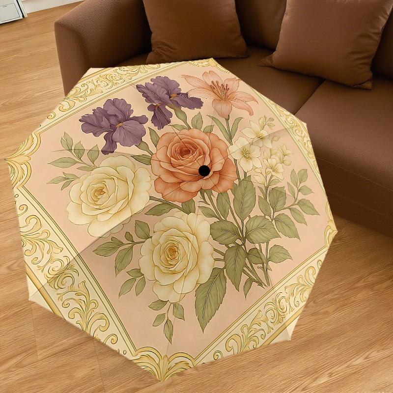 1PC Floral Pattern Umbrella-8-Rib Reinforced Portable Folding Travel Suitable for All Seasons Outdoor Daily Use Is an Ideal Choice  -K0351