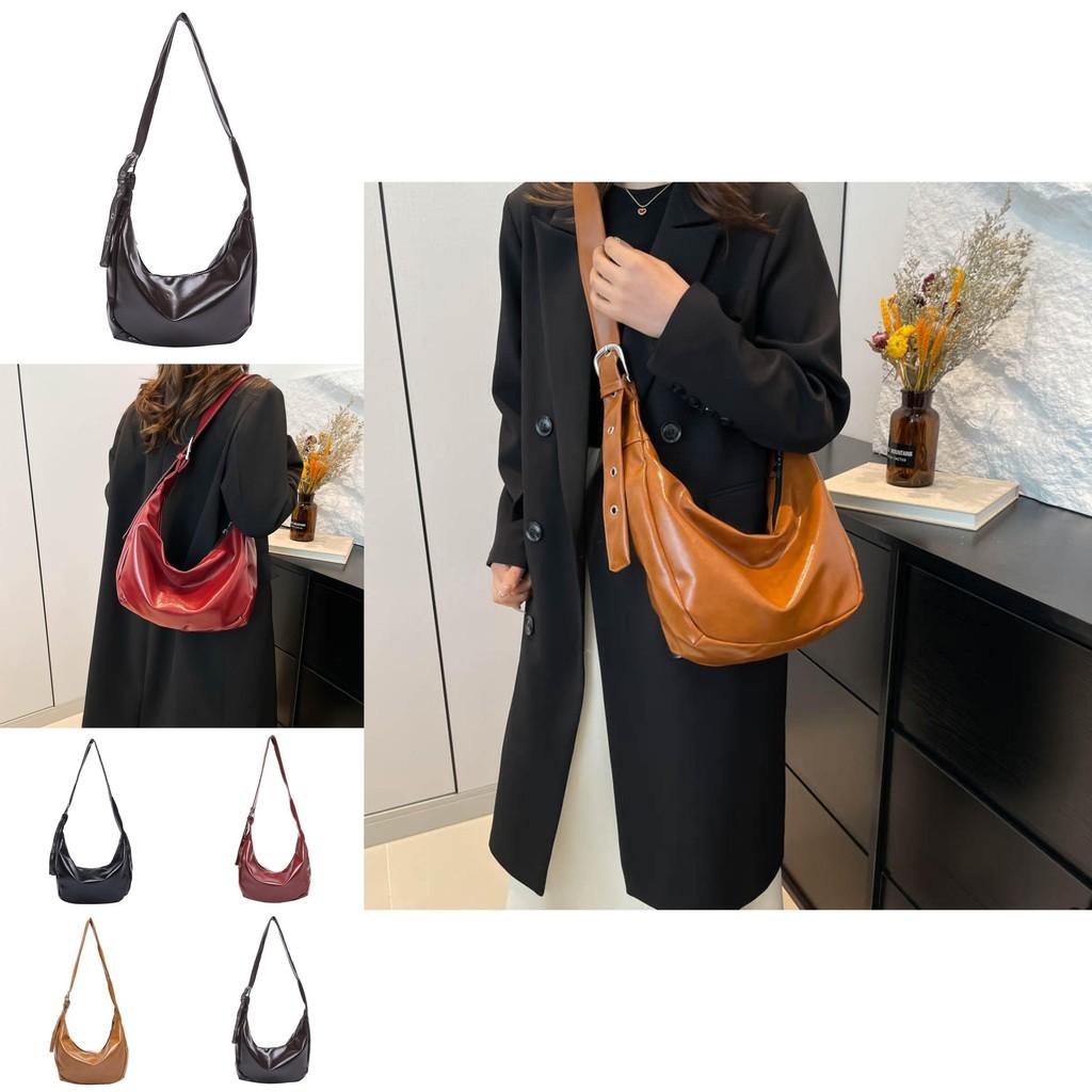 Fashionable Vintage Dumpling Bag For Women Stylish Large Capacity Shoulder Bag In Black Red Brown And Coffee Colors