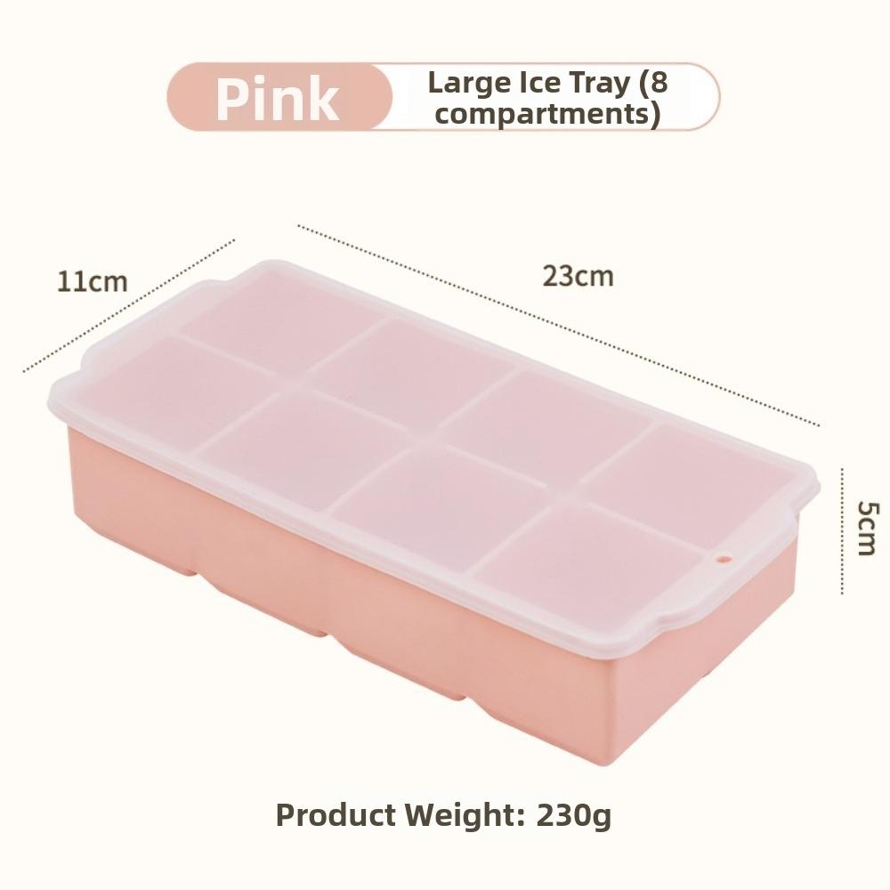 New Food Grade Silicone Ice Cube Tray 6/8 Cavity Flexible and Soft Ice Making Mold Large With Lid Ice Cube Mould Freezer Use