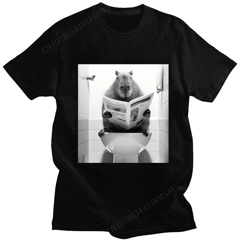 Funny Capybara Bathroom Cute Print T Shirt Unisexs Womens Fashion Vintage Tshirt Oversized Casual Cotton Short Sleeve Streetwear