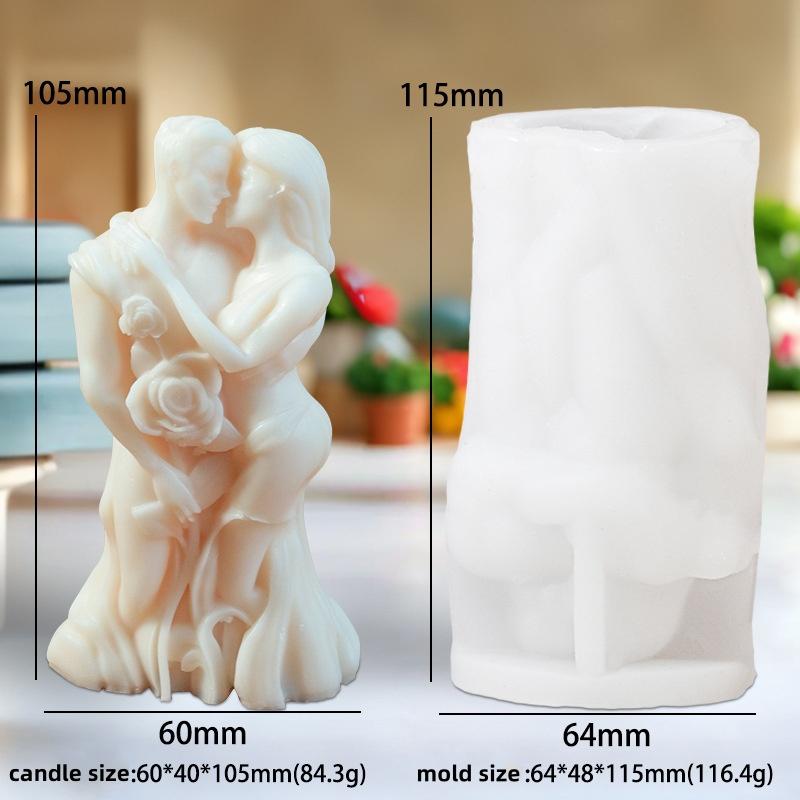3D Valentine's Day Candle Mold DIY Handheld Rose Couple Kiss Sculpture Aromatherapy Gypsum Mold Chocolate Cake Baking Decor Gift