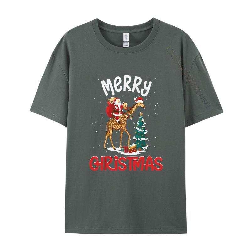 Merry Christmas Giraffe Riding Santa Tshirts Birthday Party Premium TShirt Fashionable Geek Tops Tees Cotton Top TShirts