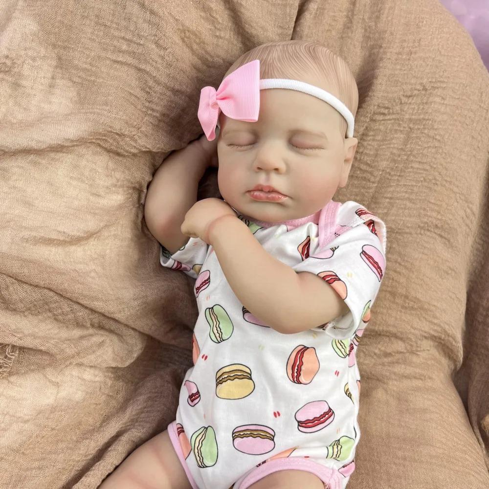 48cm Full Vinyl/Cloth Body Optional Reborn Dolls LouLou Cute Lifelike Closed Eyes Sleeping Simulation Doll Hand Painted Hair Rebirth Doll for Kid Gift