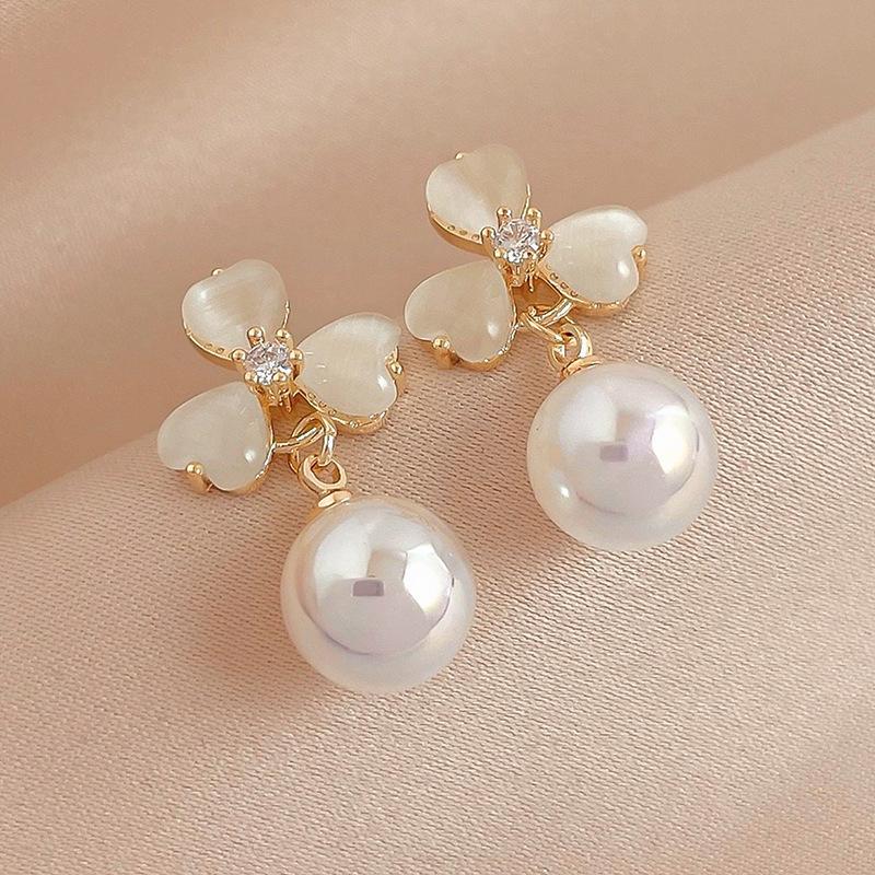 S925 silver needle opal stud earrings femininity geometric love premium earrings ins style Korean earrings collection