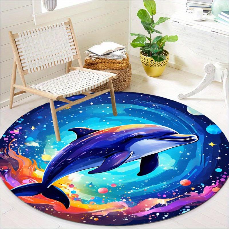 Watercolor Dolphin Round Rug Nonslip Area Rug Office Chair Mat Carpet For Living Room Bedroom Home Decor
