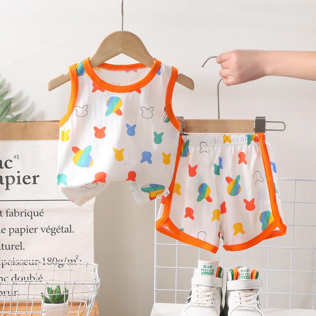 Kinder Ärmelloses Set Sommer Baumwolle Mädchen Shorts Schlafanzug Koreanischer Stil Jungen Tanktop Outfit Kinder Bekleidungsset