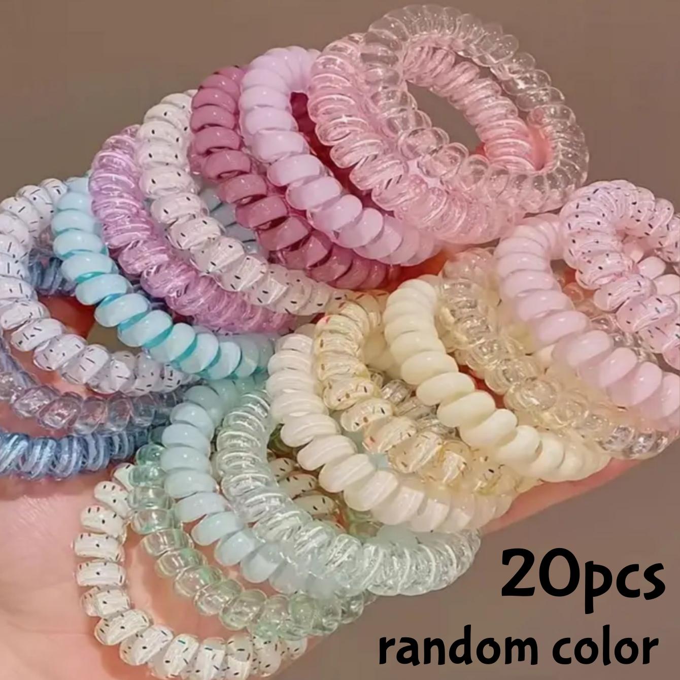 

20pcs Spiral Hair Ties Telephone Line Hair Ropes Multicolor Elastic Ponytail Holder Strong Hold Waterproof Hairstyling Access