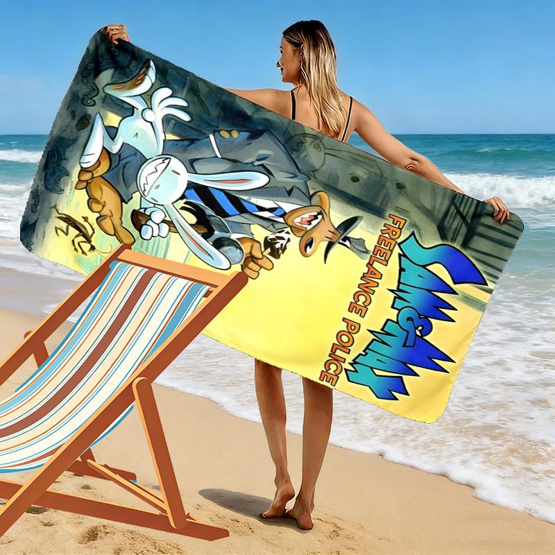Sam & Max: Freelance Police 2D Flat Print Beach Towel, Large Soft Quick Dry Towel for Beach Camping SwimmingXSTJ0915473