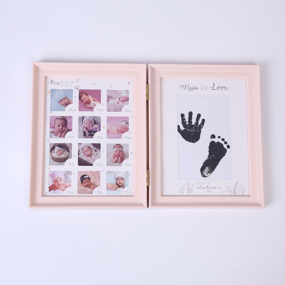 Baby Hand & Footprint Ink Pad Frame: 100-Day Full Moon Souvenir for Capturing Baby's Handprints & Footprints.