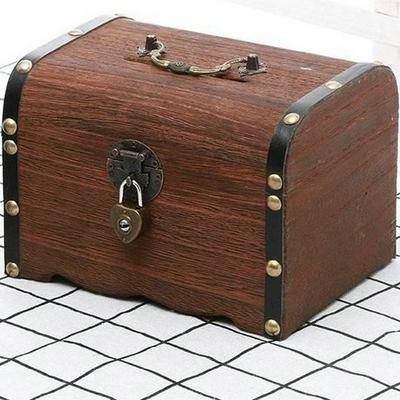 Wooden Retro Home Decor Creative With Lock Storage Box Money Saving Box Coin Boxes Treasure Box