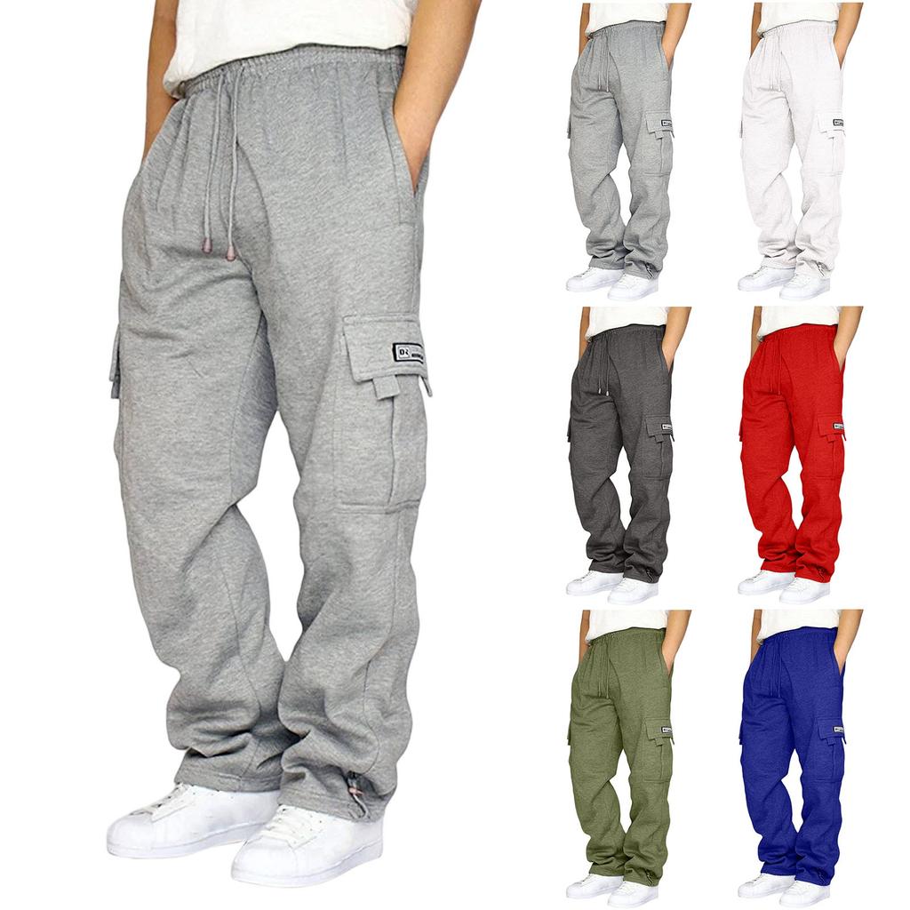 Men's Casual Multi Pocket Cargo Pants Loose Fit Workwear Trousers with Drawstring Waist and Adjustable Cuffs for Everyday Use