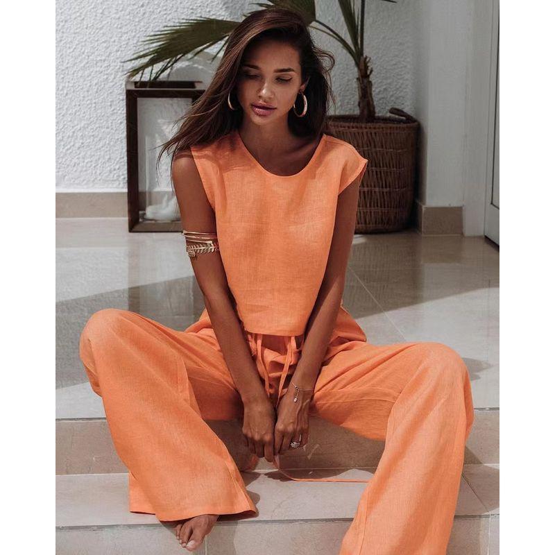 New Summer Fashion Style Women's Clothing Fashion Loose Vest Pants Two-piece Set Vest Long Pants Suit