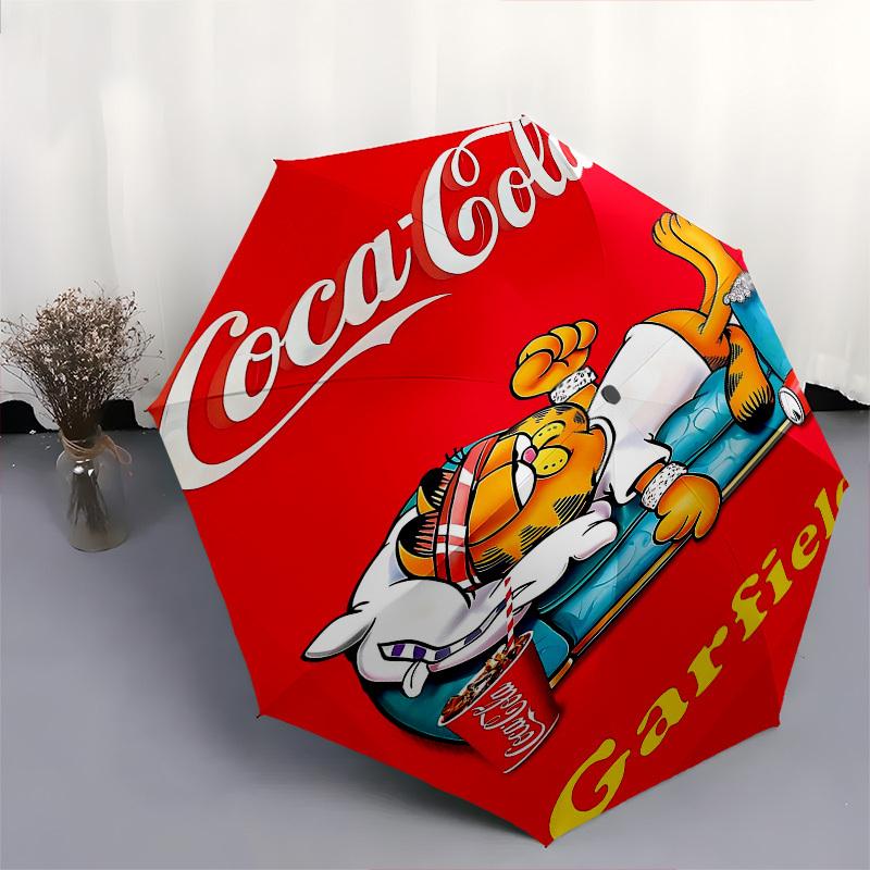 1pc Garfield Coca-Cola Automatic Open Close Umbrella with 8-Rib Windproof Canopy Compact Portable Travel Umbrella10287