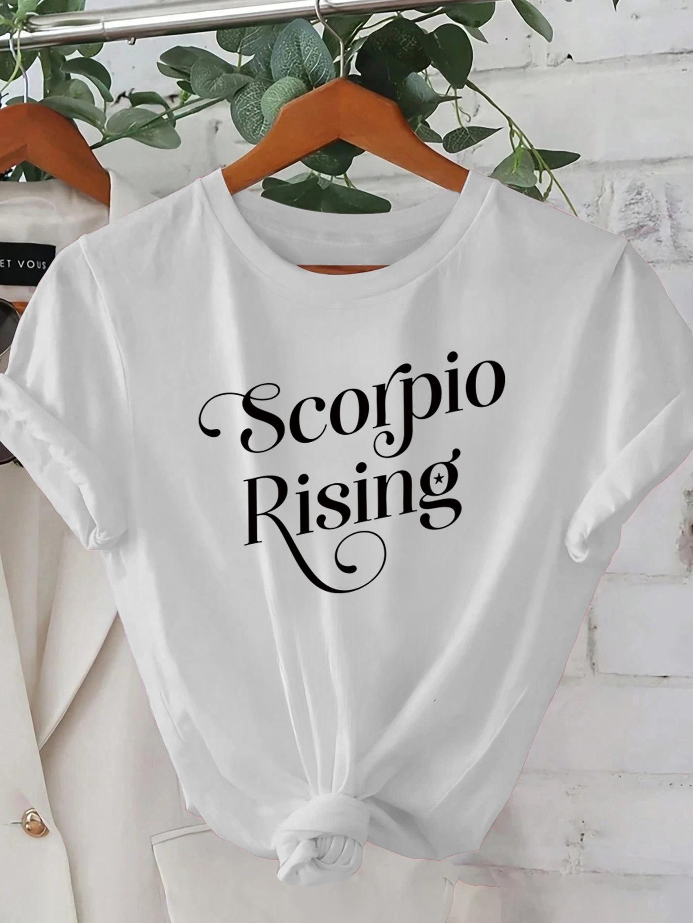 

Women s Scorpio Rising Graphic T-Shirt Black White Script Print Casual Crew Neck Short Sleeve Summer Top S белый
