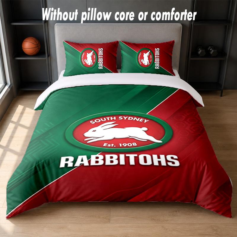 South Sydney Rabbitohs Design Set Biancheria da Letto 1 Copripiumino + 2 Federe Morbido Traspirante Biancheria da Letto per la Casa