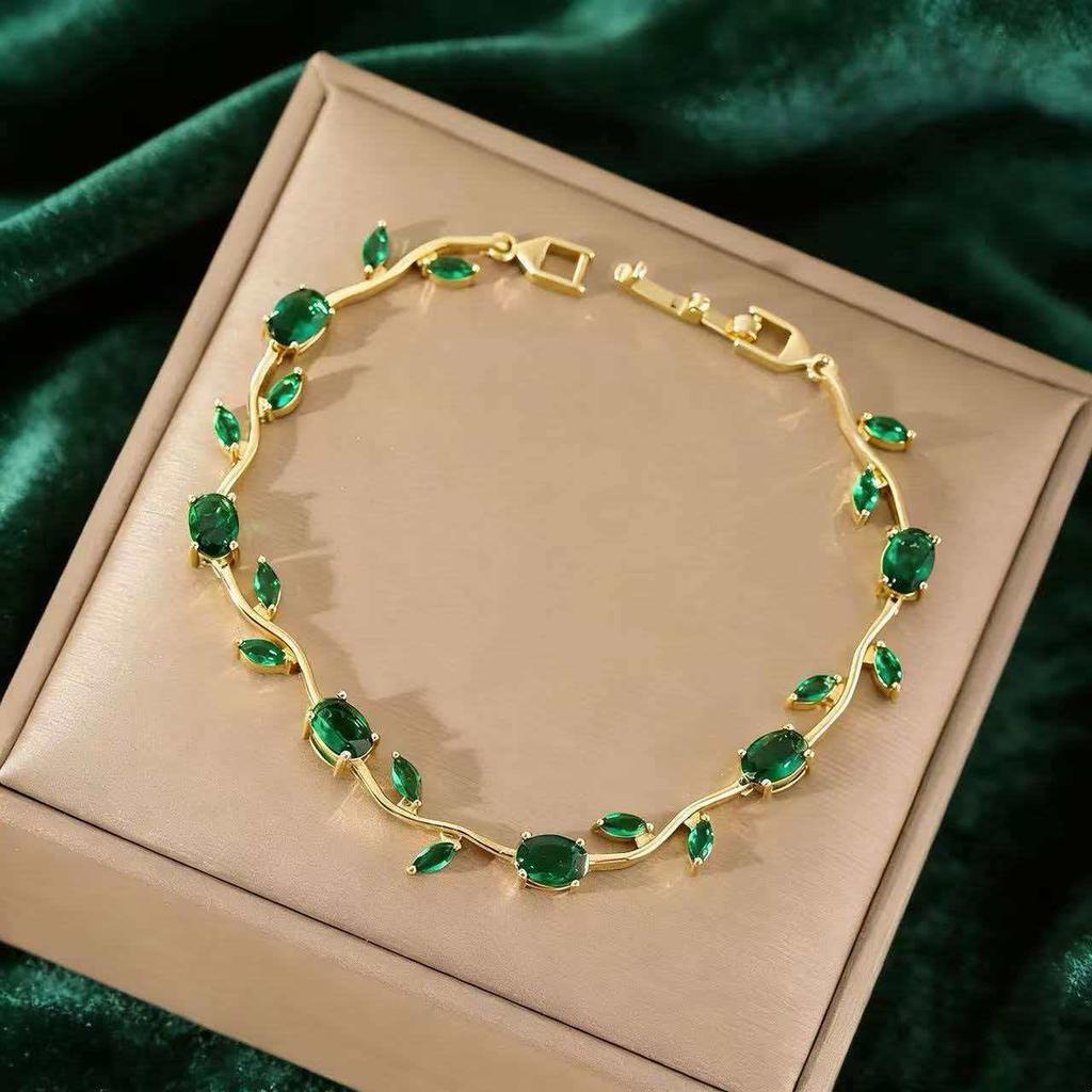 2026 Europeu e Americano Design Simples Forma de Folha Temperamento Nicho Versátil Banhado a Cobre Ouro 18k Cor da Pulseira
