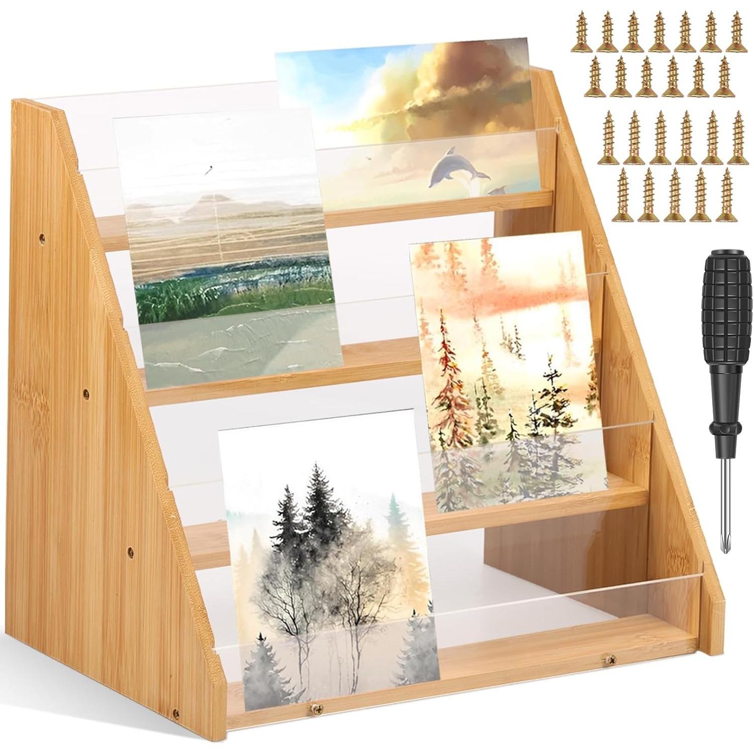 

Cardboard Display Stand 4 Tier Leaflets Greeting Card Display Stands 34×22.5×31cm Wooden Stickers Display Risers Kids Bookshelf Portable жёлтый