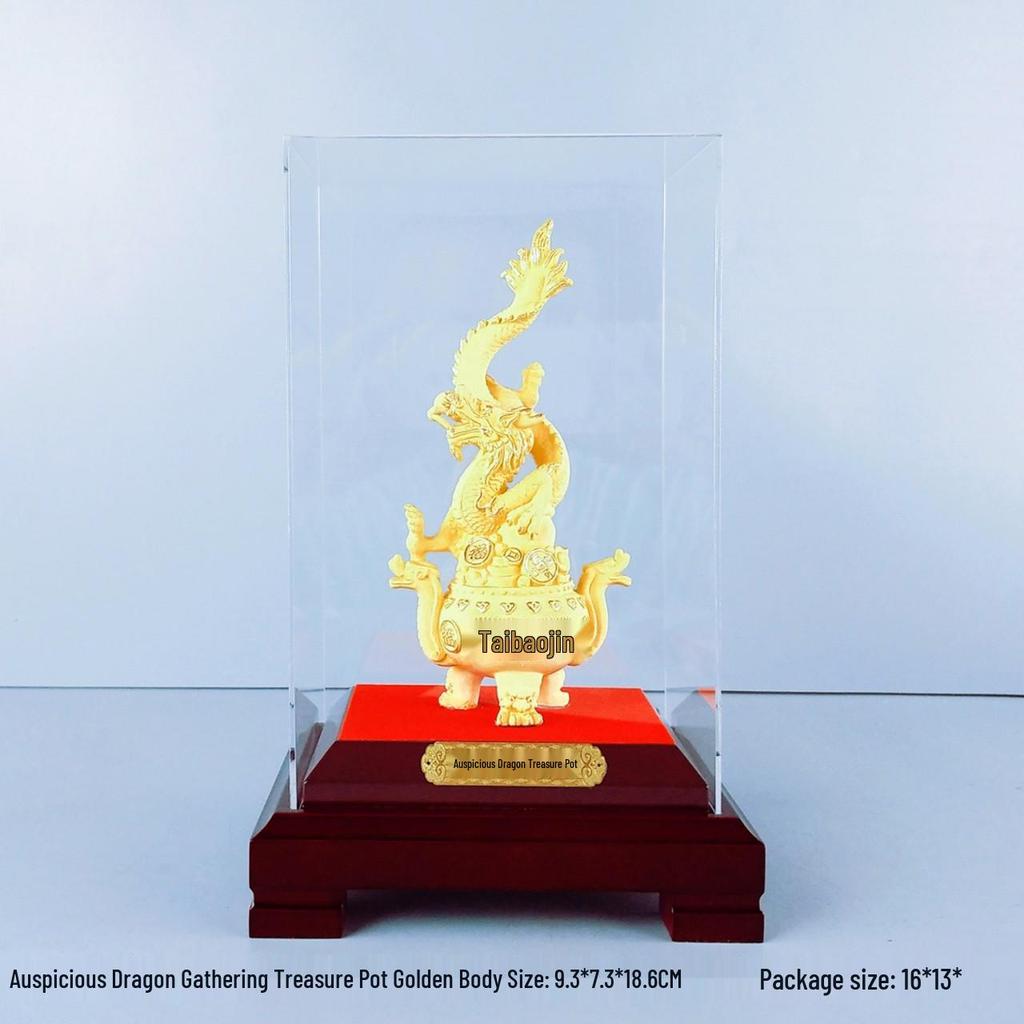 Flocked Gold Dragon Zodiac Ornament for Year of the Dragon - Wealth-Attracting Decoration and Business Gift