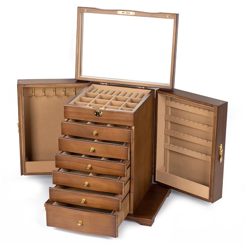 Scatola Portagioie in Legno Massello Intagliato di Lusso - Stile Antico, Contenitore Multi-livello per Orecchini e Collane
