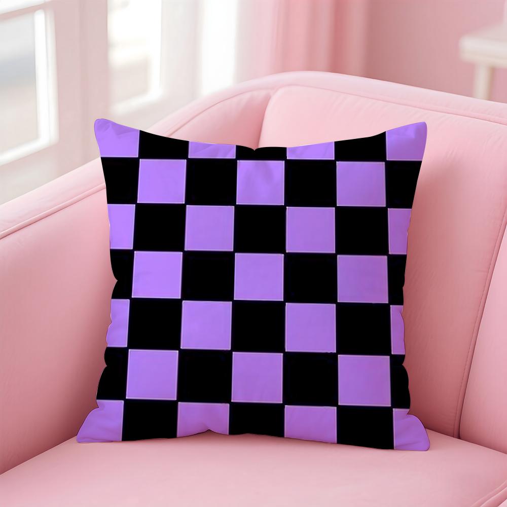 Classic Checkered Square Cushion Cover Linen Pillowcase Cover Soft Decor for Sofa Home Room