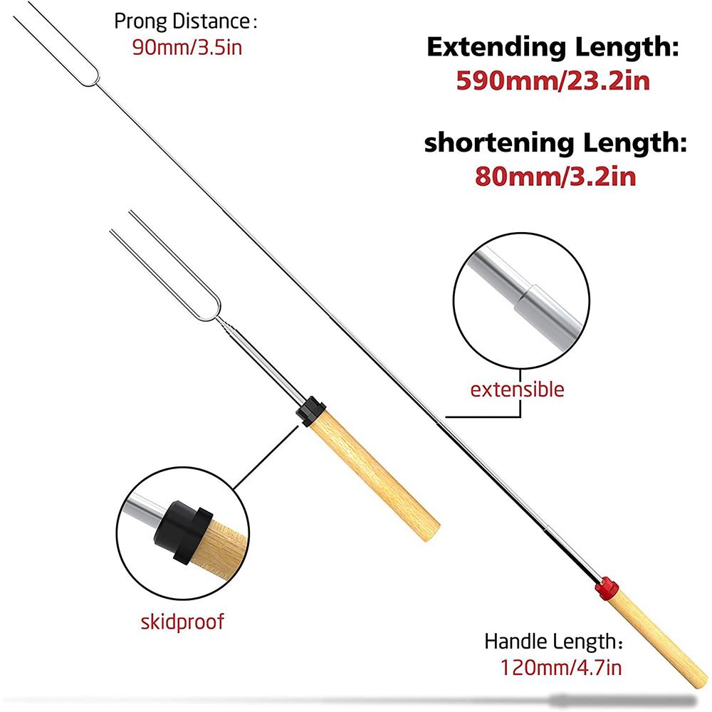 8 pcs Barbecue Skewers Extendable Marshmallow Roasting Sticks Stainless Steel BBQ Telescoping Smores Skewers