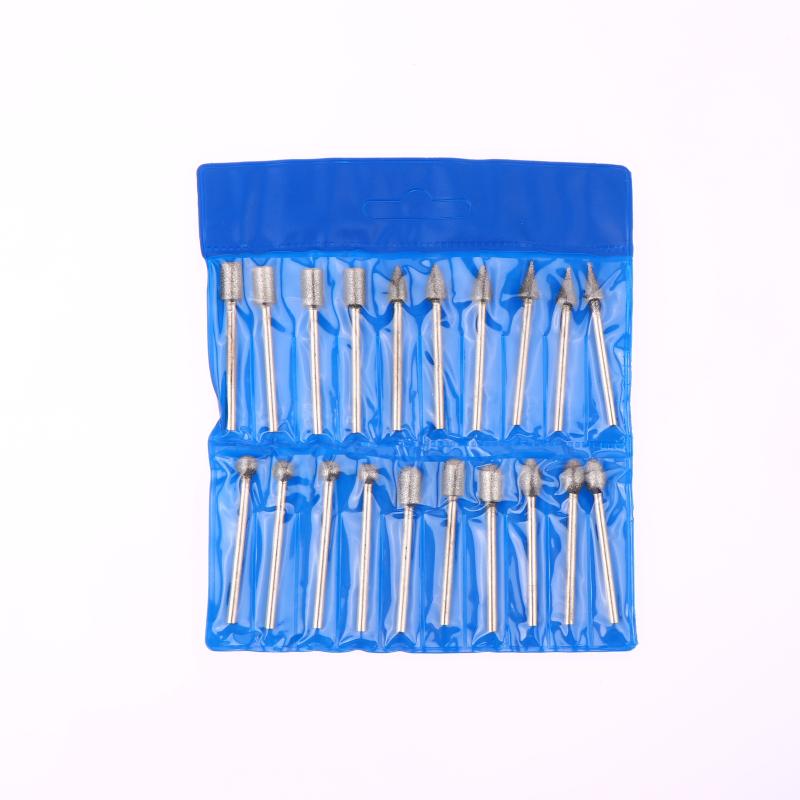 20Pcs Cylindrical Diamond Burr 3mm Shank Grinding Bit Stone Jade Carving Grinding Engraving Drill Bit Rotary Tools