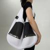 Women'S Mesh Splicing Leather Bucket Bag Large Capacity Retro Personalized Shoulder Bag