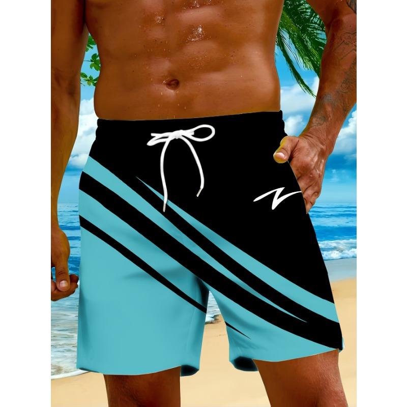 Men's Outdoor Beach Shorts, Hawaiian Style Trendy Contrasting Stripes
