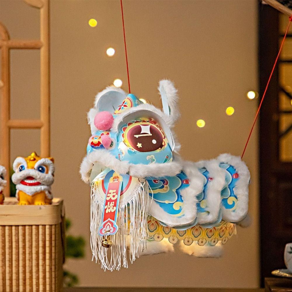 

DIY Material Package New Year Lion Dance Lantern Waterproof Festival Atmosphere Handmade Lantern Hanging Ornament with Tassel 28x27x13cm синій