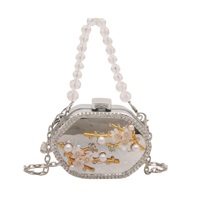 Dinner bag for women Metal mini rhinestone tassel shoulder bag women's chain crossbody chain box gold evening bag
