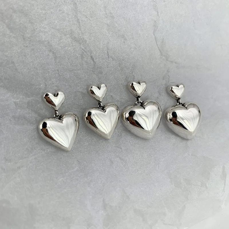 925 Sterling Silver Big Heart Drop Earrings For Women Girls Simple Temperament Hot Fashion Retro Silver 925 Jewelry