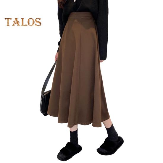 Women Midi Skirt High Waist A-Line Skater Skirt Solid Color Large Hem Commuting Style Office Lady Skirt Workwear