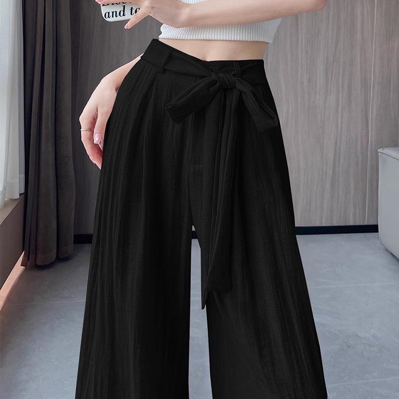 

White High-Waisted Cotton Linen Wide-Leg Pants for Women - Summer 2026 Edition, Floor-Length Yamamoto Style. XL чёрный