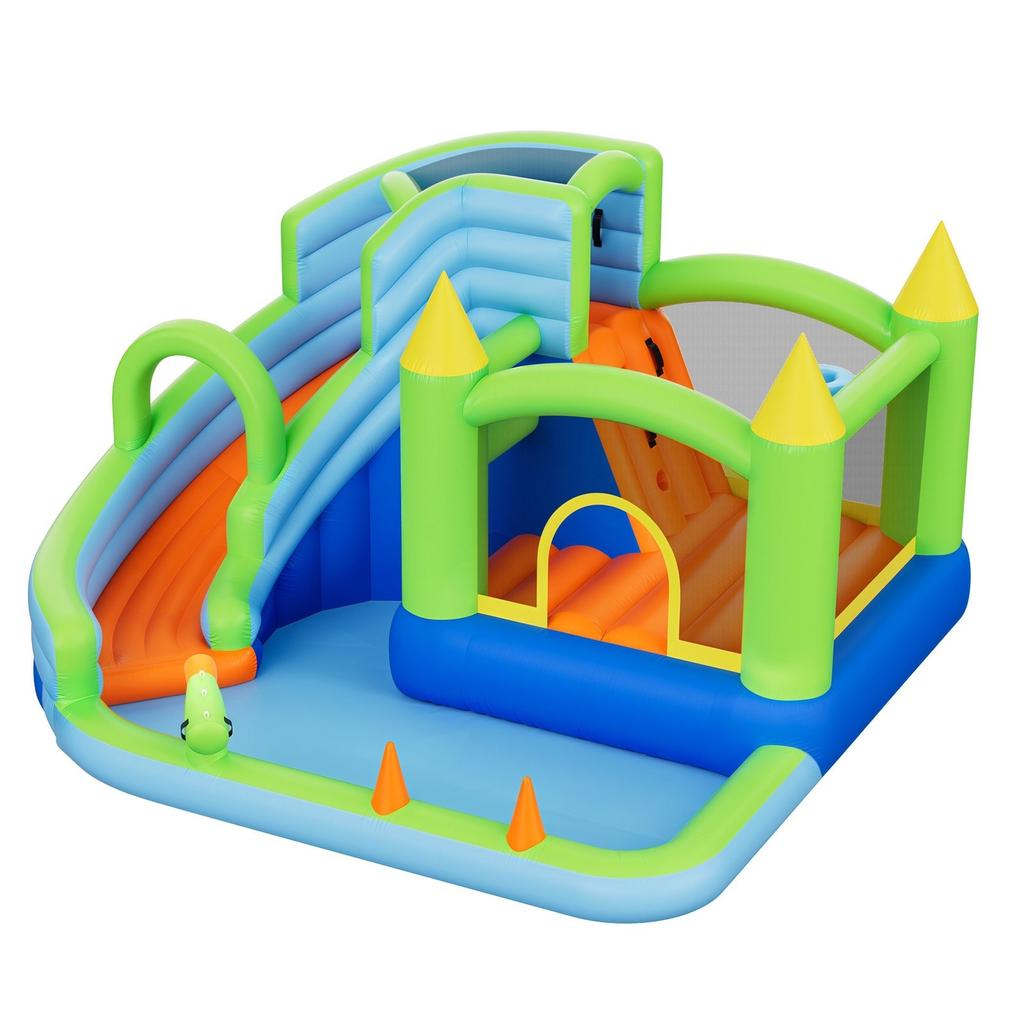 Inflatable Bounce House, 11.3 x 12.3 x 7.0 ft Inflatable Bounce House Water Slide, Bouncer Castle with Castle Bounces, Basketball Hoop, Splash Pool &