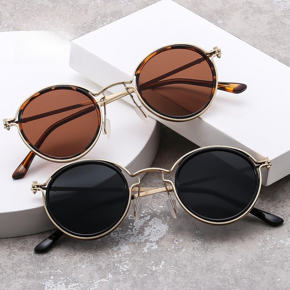 Óculos de Sol Redondos Retrô Marca Designer Vintage Armação Pequena Clássico Gótico Steampunk Óculos de Sol Unissex UV400 Óculos de Proteção para Dirigir