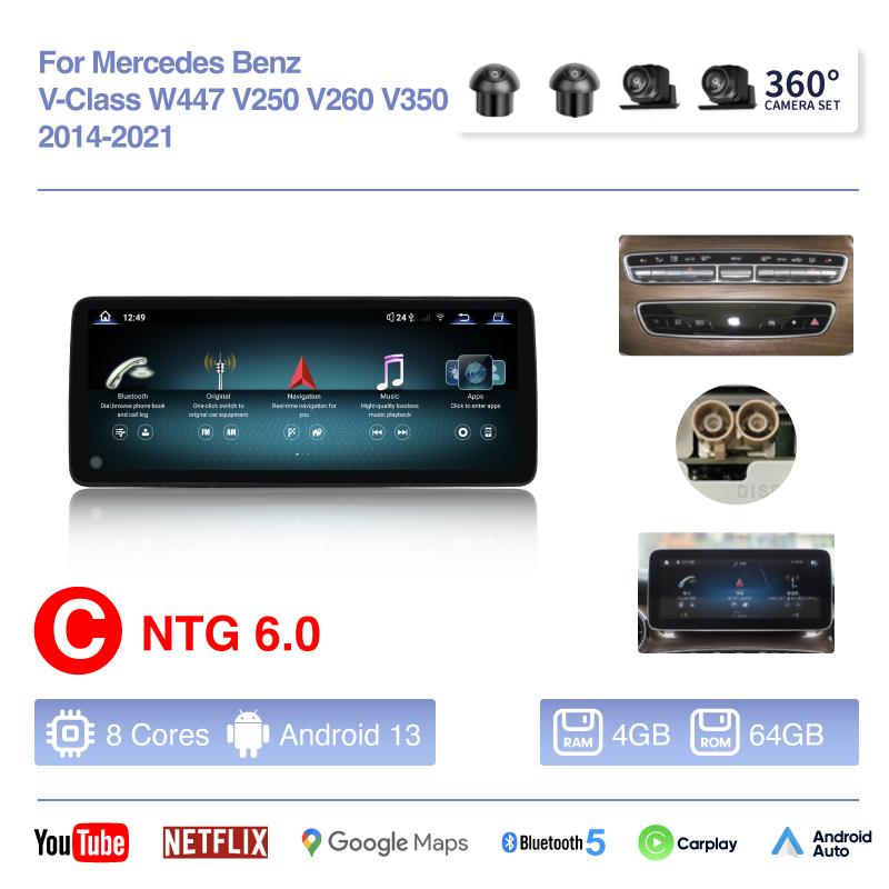 12.8 "Android13 Car Multimedia Player For Mercedes Benz V-Class W447 V250 V260 V350 2014-2025 GPS Navigation Carplay 4G WiFi 360