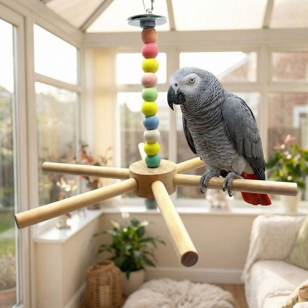 Large Size Rotating Bird Perch Toy Wood Hanging Bird Stand for Parrots Lovebirds