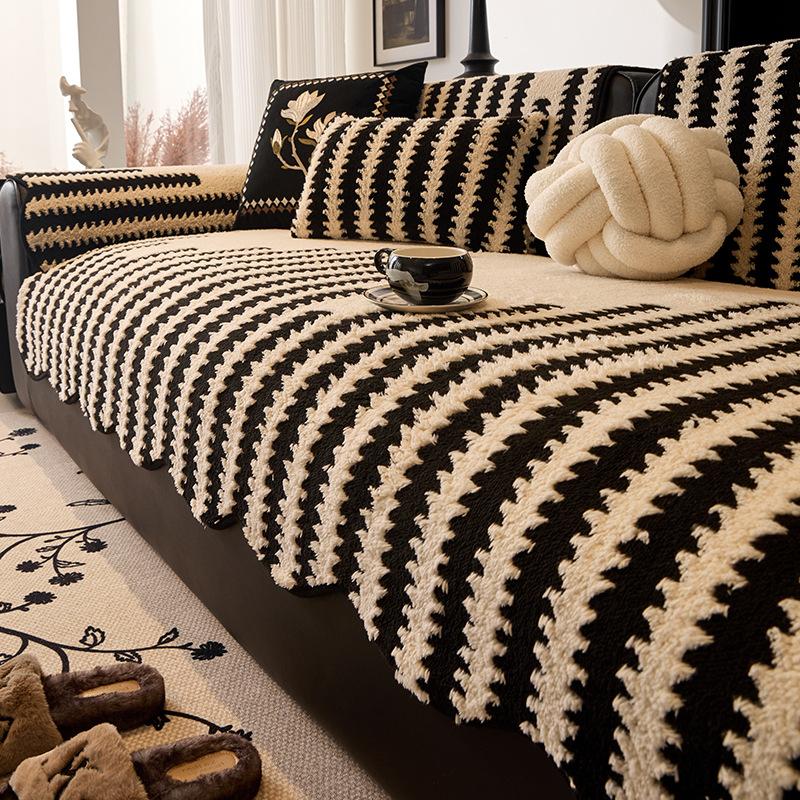 Light Luxury High-Grade Leather Sofa Cushion Autumn and Winter Plush Straight Row Seat Cushion All-Inclusive Universal Sofa Cover Winter Cover Towel