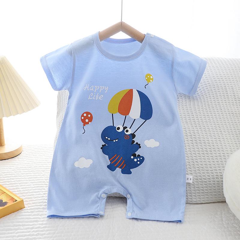 

Summer baby crawling clothes made of pure cotton Korean version, thin men s and women s baby short sleeved children s jumpsuit 59cm синій