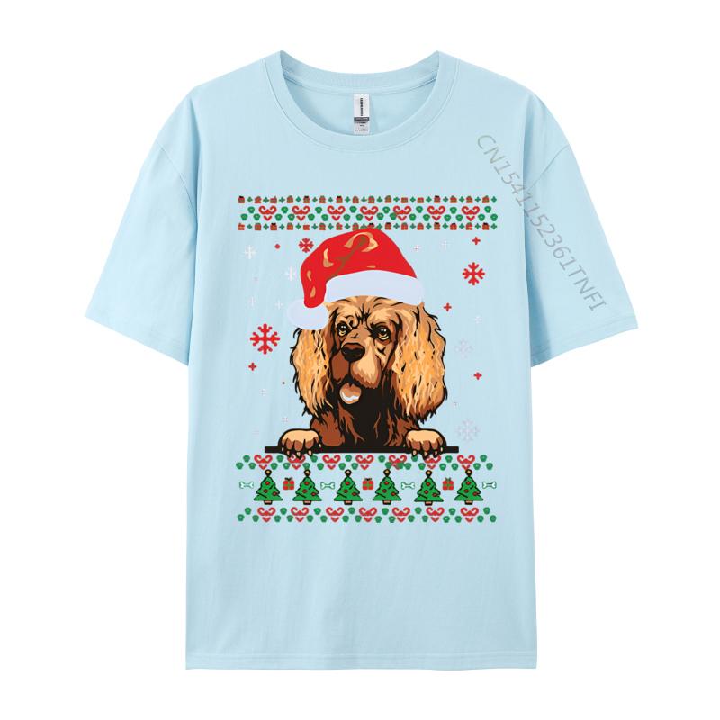 Wholesale American Cocker Spaniel Christmas Sa Tshirt Personalized Top Tshirts Cotton Blue And White Graphic T Shirts