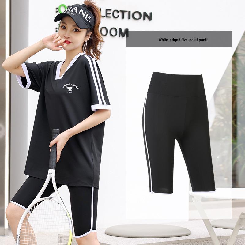 

Женский спортивный комплект для йоги большого размера с быстрой сушкой - Летний, с коротким рукавом, свободный и стройнящий XXXL