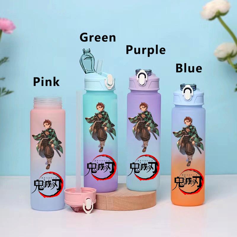 750ML Demon Slayer Cartoon Plastic Gradient Water Cup Portable Leak Proof Water Bottle Student Outdoor Sports Travel Water Cup