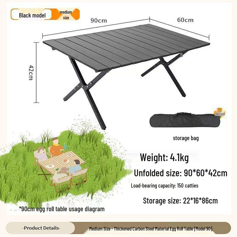 Tragbarer faltbarer Roll-up-Tisch aus Karbonstahl mit Stühlen für Camping im Freien, Gärten und Balkone