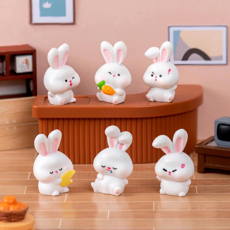 Cute Mini Rabbit Doll Figurines Miniature Ornament Cartoon Bunny Micro Landscape Decoration Crafts Car Interior Accessories Gift