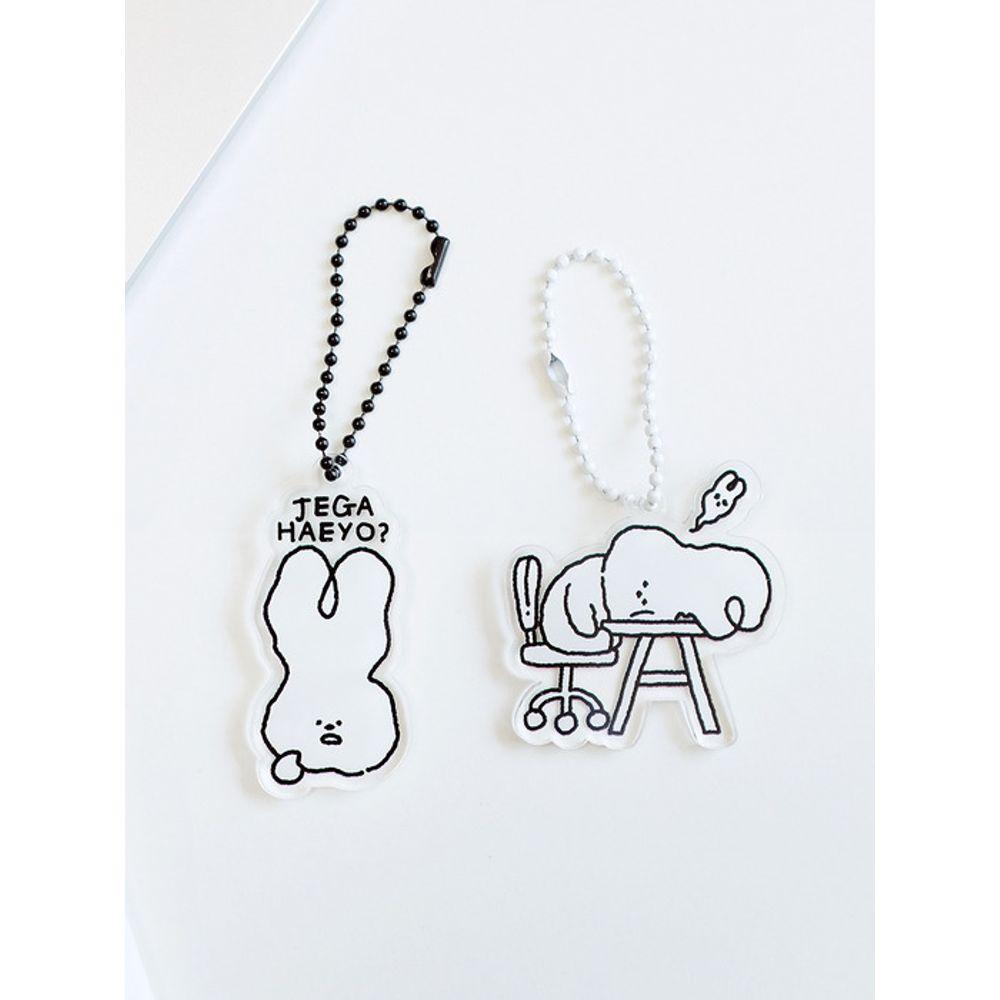 

BALLOON FRIENDS MESSY ADVENTURE WORKING RABBIT DOODLE Acrylic Keychain (2 types) - JEGA HAEYO / HELL MONDAY HELL MONDAY