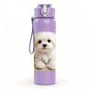 1PC Tiny White Puppy Standing Up 750ml Color Plastic Sports Water Bottle Leakproof Flip Straw Lid Suitable for Sports Office Home Use