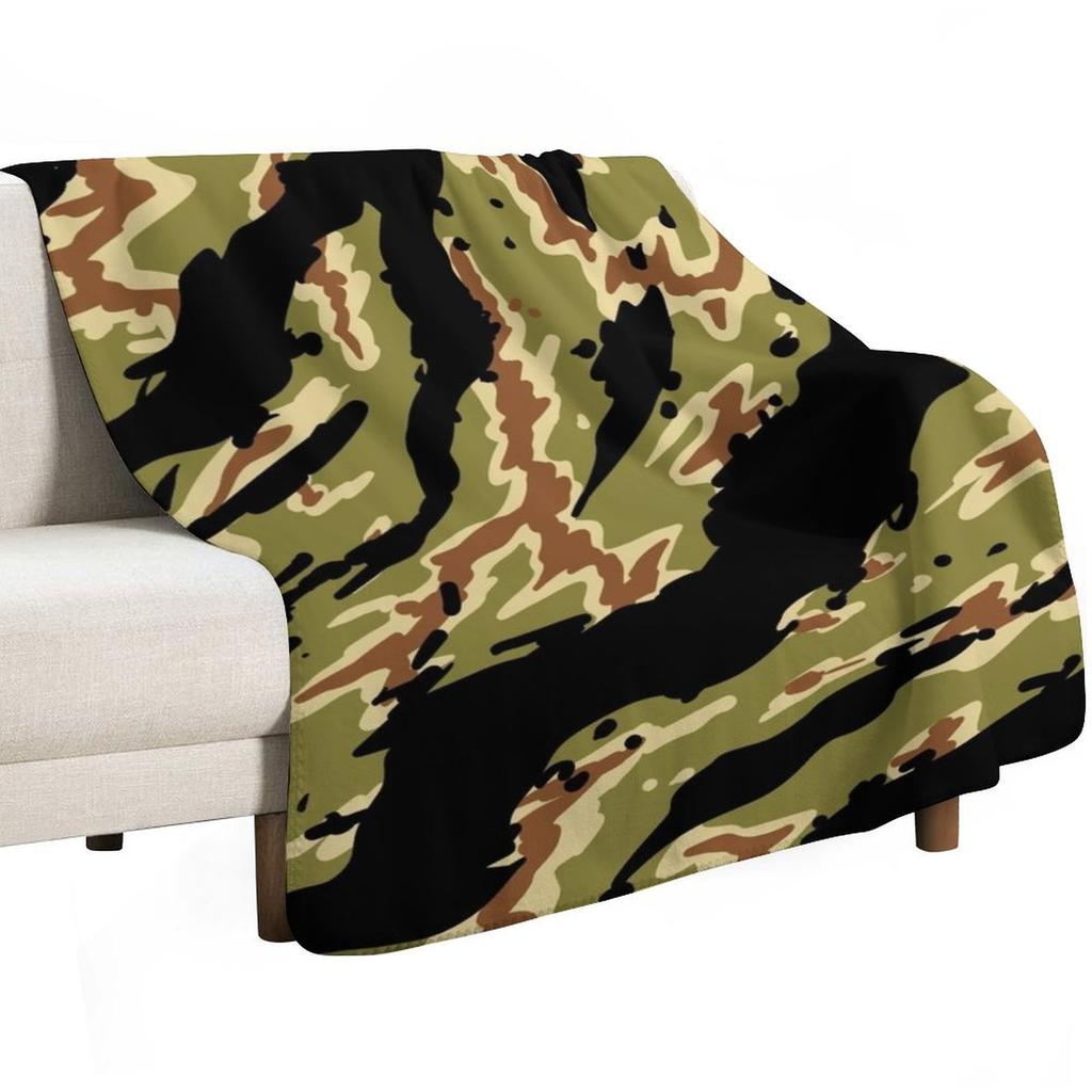 Vietnam Tiger Stripe Camouflage Pattern Green Camo Throw Blanket Ultra Plush Cozy Blanket for Napping Sleeping