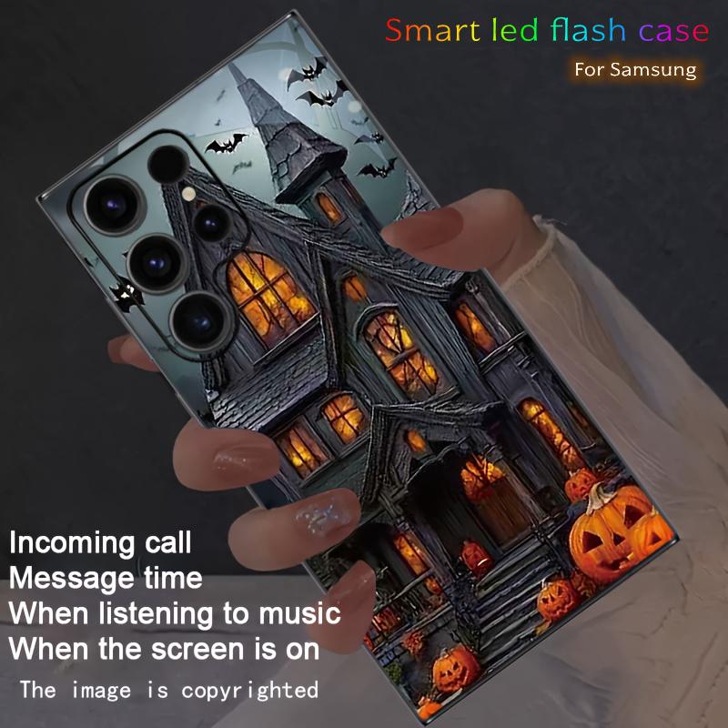 

Halloween Themed Castle Luminous Phone Cases For Samsung S21 S22 S23 S24 S25 FE Plus Ultra A35 A54 A55 Skull Skeleton LED Cover S22 Ultra