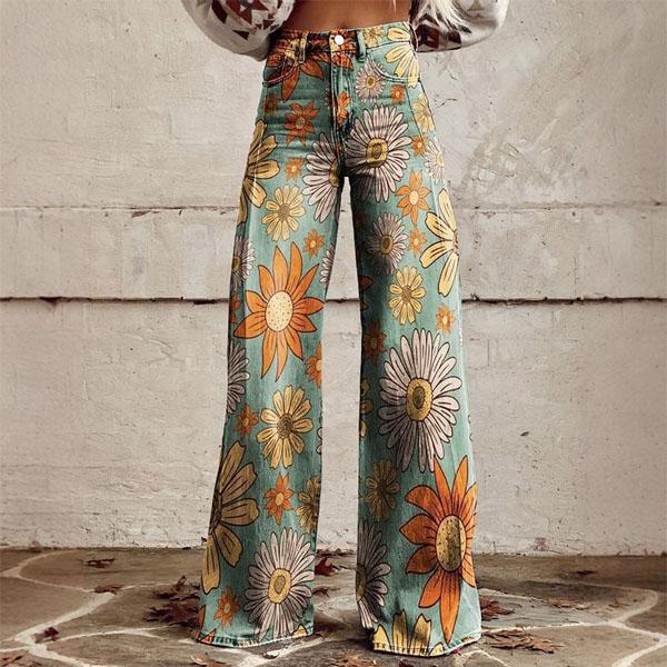 

Женские модные свободные повседневные брюки с принтом, эластичной талией, карманами и широкими штанинами L