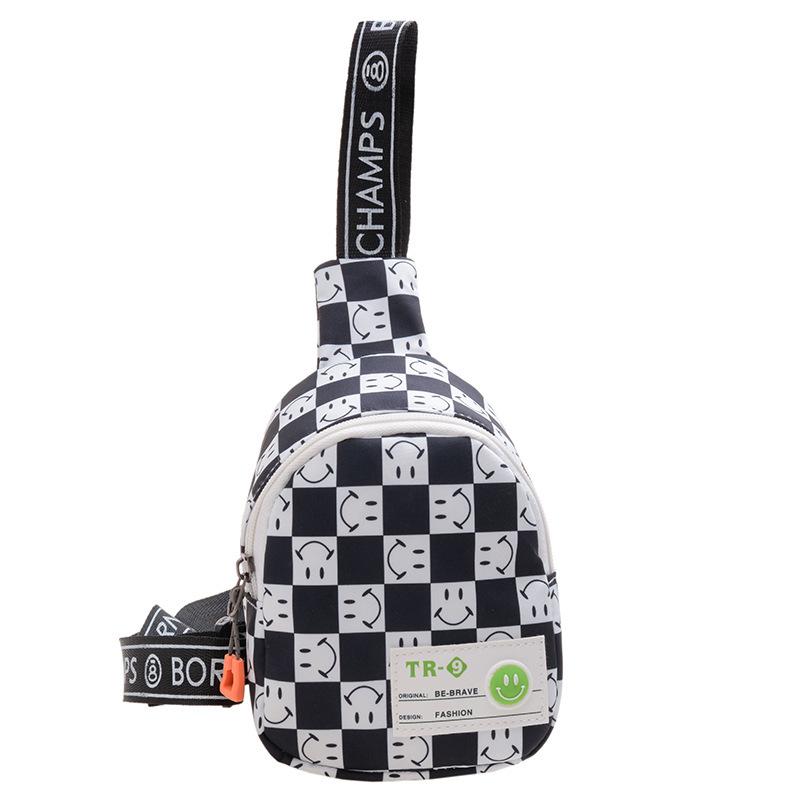 New children's bag boys fashion plaid messenger bag Internet celebrity mini smiley face breast bag girls casual change bag